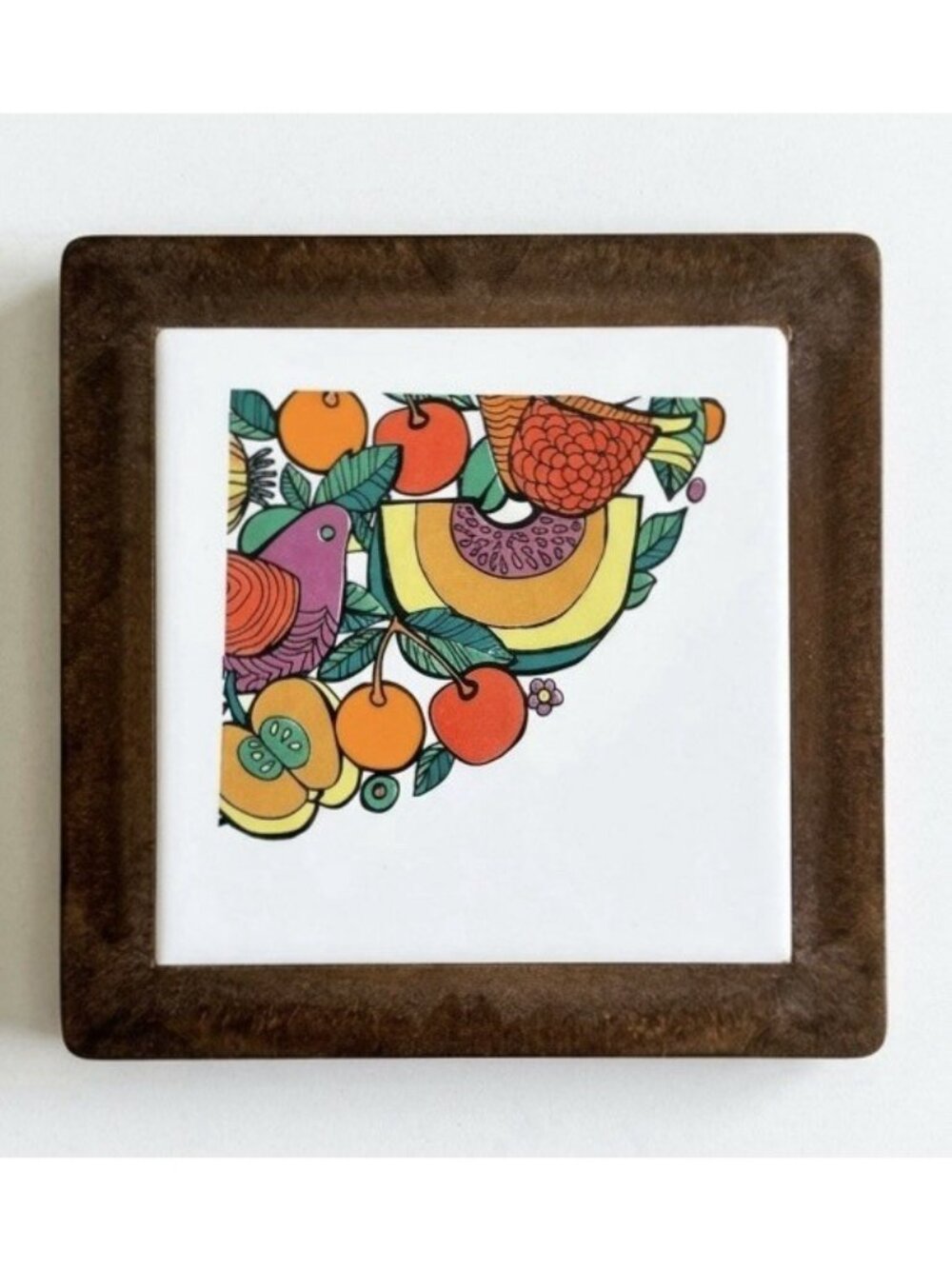 Fruit Design Tile Trivet Wall Plaque MCM Handcrafted In Italy Vintage 7” x 7”